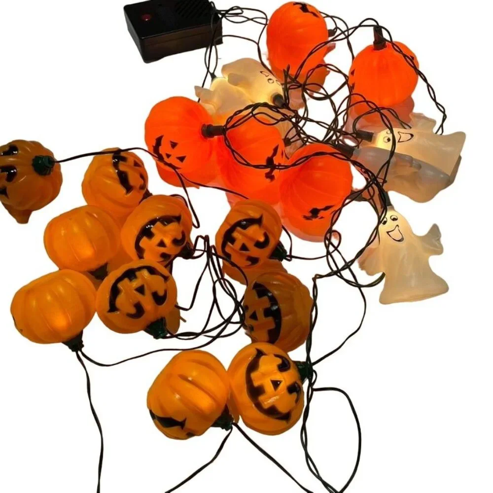 Halloween Blow Mold Pumpkin Ghost String Lights 2 Strings 20 Lights u All Work S
